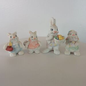 Set of four clay bunny rabbits